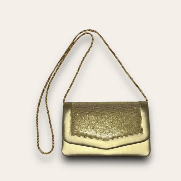 Y2K Gold Metallic Structured Bag Evening Going Out Magnetic - Picture 1 of 6